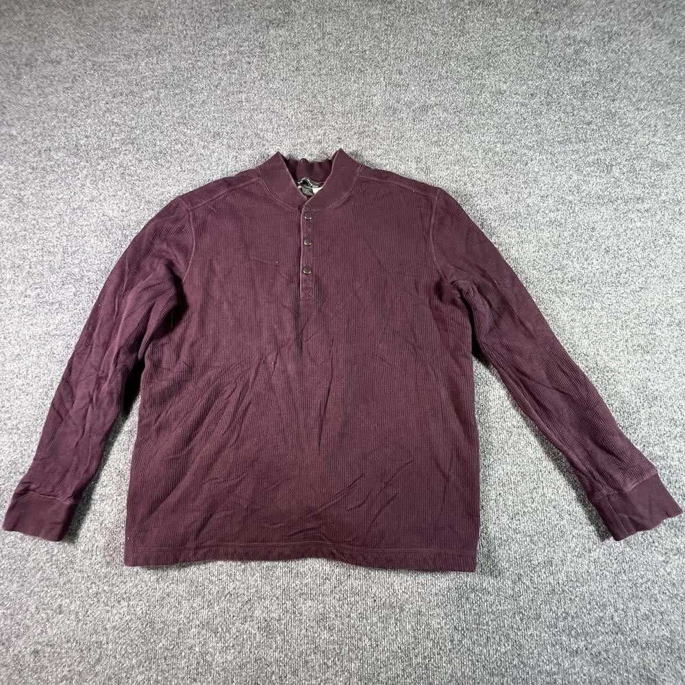 Eddie Bauer Sweatshirt Men's XL Brown Cotton Fleece-Lined Henley-Neck Sports